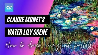How to draw a Claude Monet waterlily scene (using oil pastels). screenshot 5