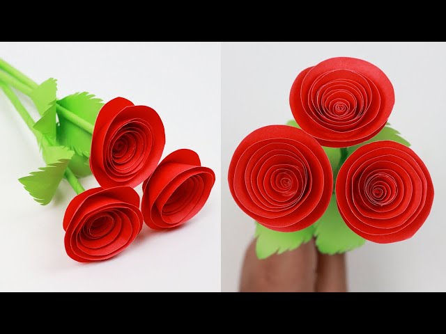 How to Make Very Easy Rose Flower with Paper | Paper Roses Flowers Step by Step | DIY Rose Of Paper class=
