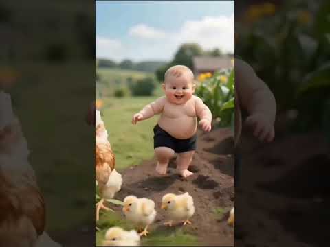 طفل يلاحق صوص صغير ويضحك بأجمل لحظات البراءة اطفال ضحك صوص حيوانات