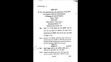 B.ED. 2nd Sem Paper 3rd Pedagogy Of A School Subject (Biology) Jun-2024 MCBU PYQ #pyq #mcbu