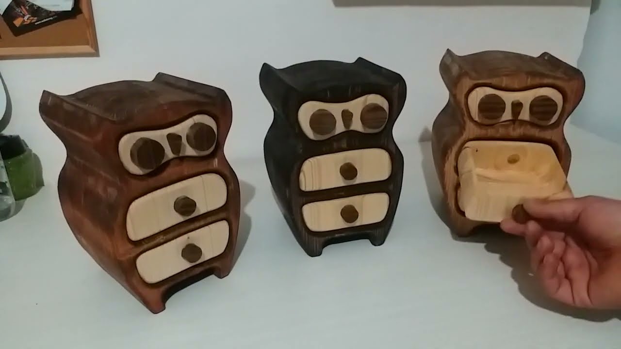 Bandsaw Box Owl jewelry Box BAYKUŞ Ahşap Çekmeceli Takı Kutusu