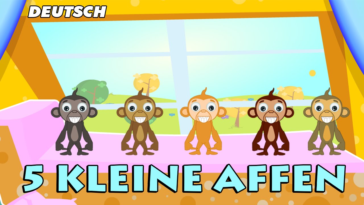 Fünf Kleine Affenn (Five Little Monkeys) | German Nursery Rhymes - YouTube
