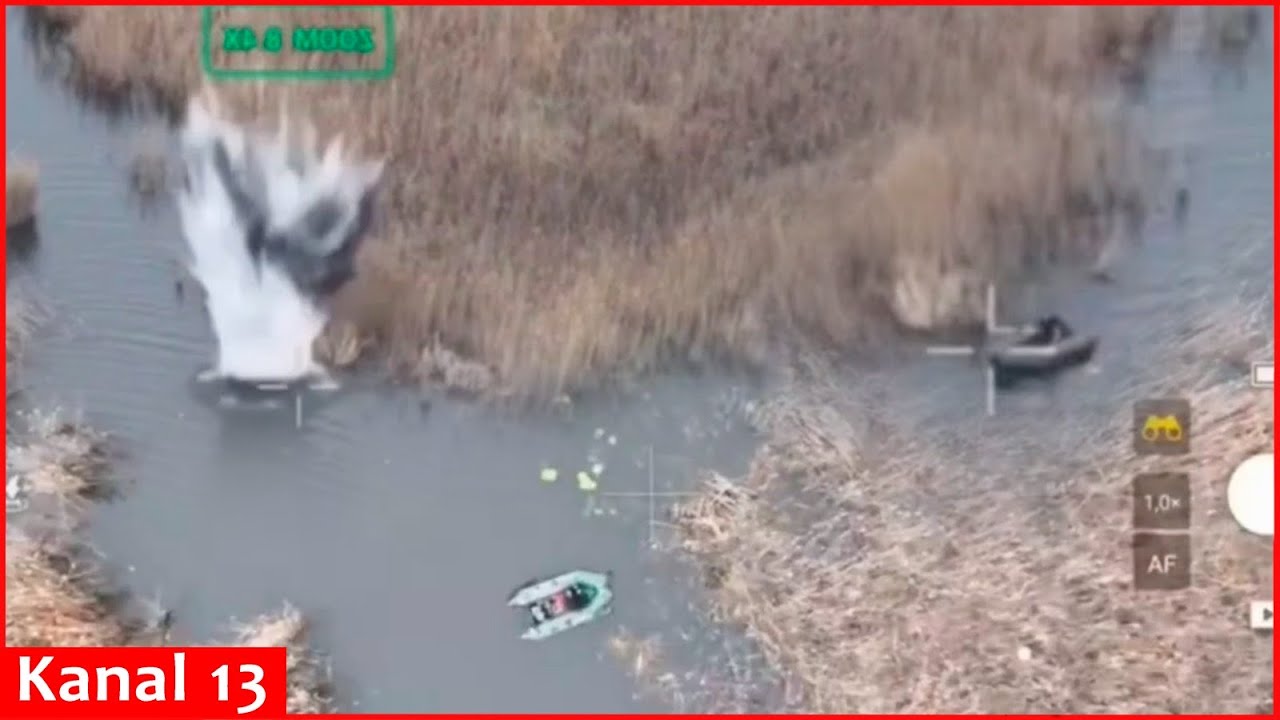 Ukrainian drone targets Russian army soldiers trying to cross river by boat