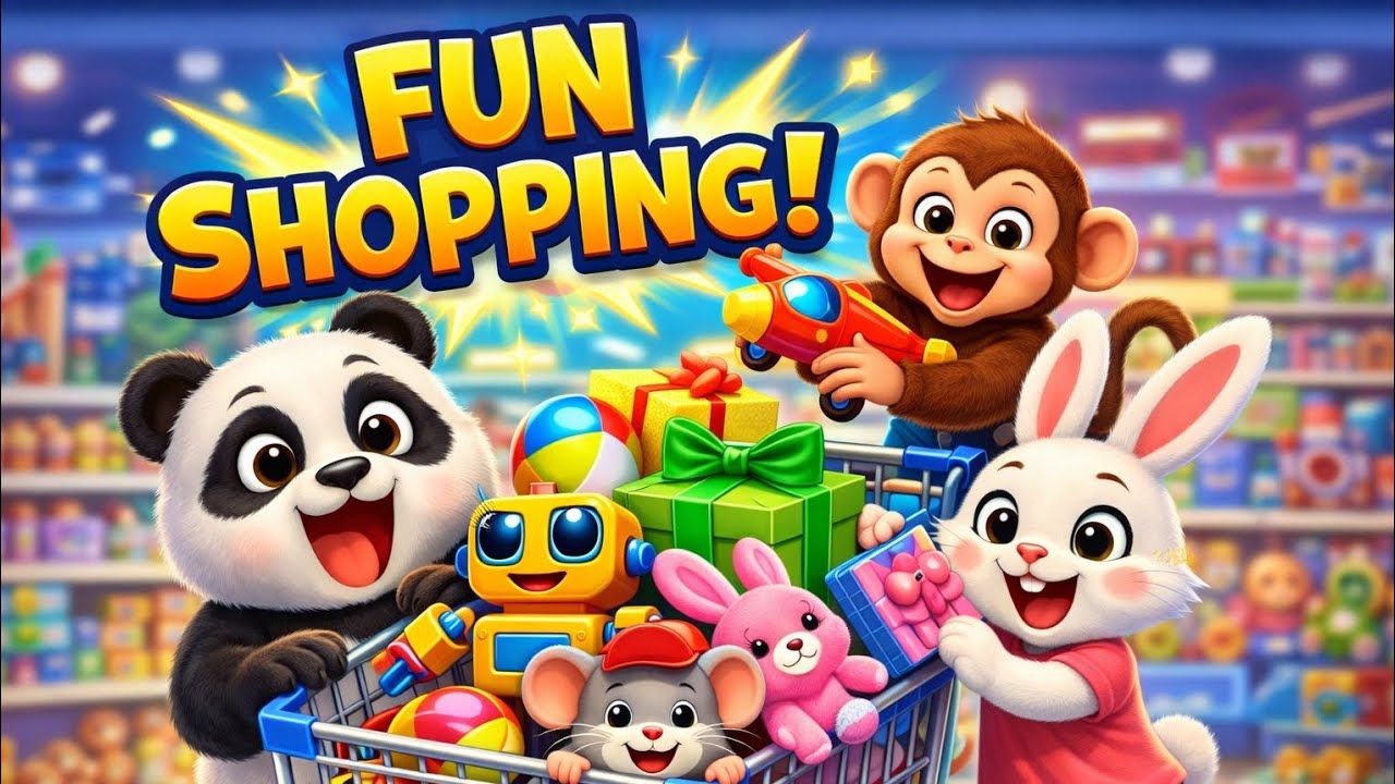 Panda 🐼 Monkey 🐵 Rabbit 🐰 Mouse 🐭 Shopping Adventure | Fun Kids Shopping Video
