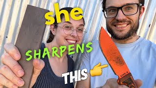 Wife Nails The ESEE 4 with Spyderco Medium Stone