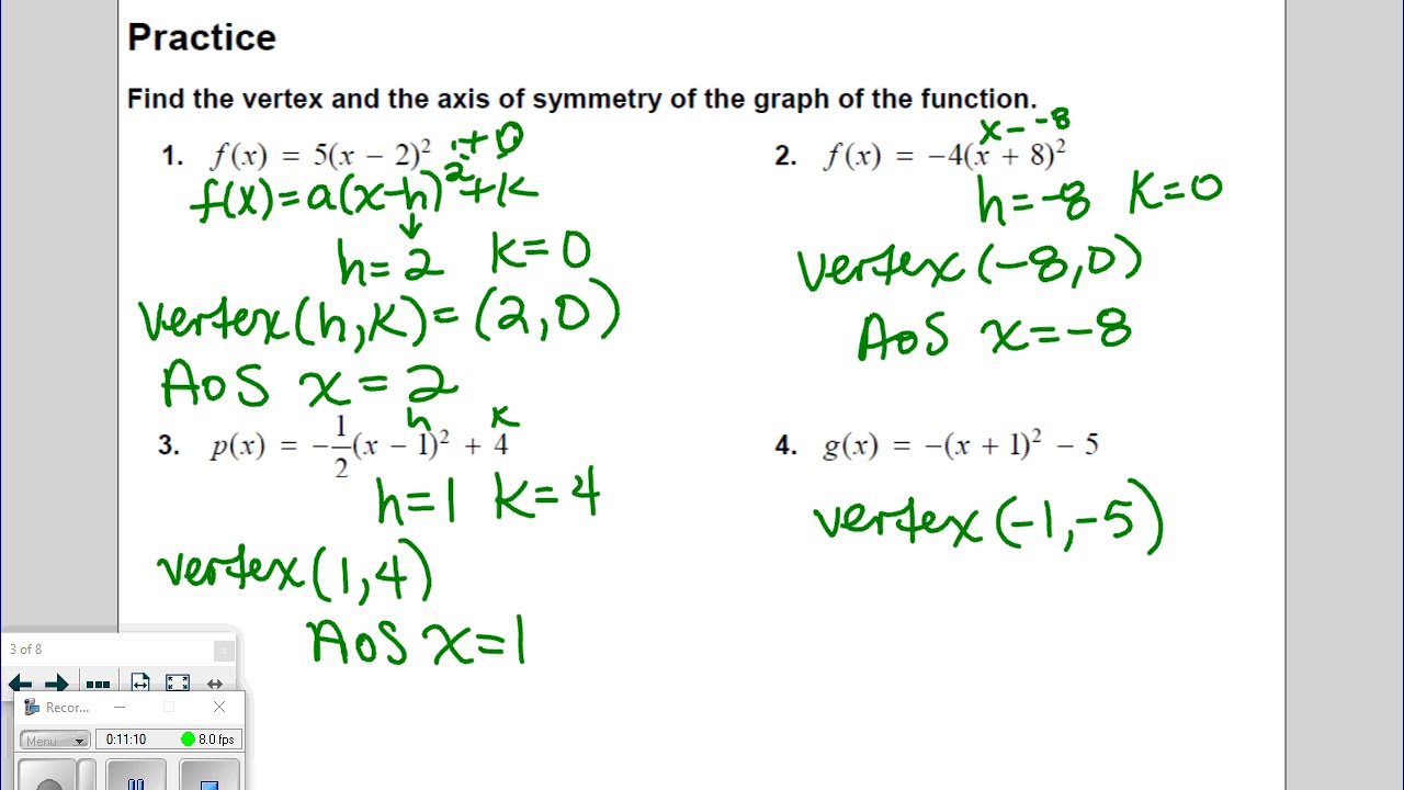 8 4 Graphing F X A X H 2 K Youtube