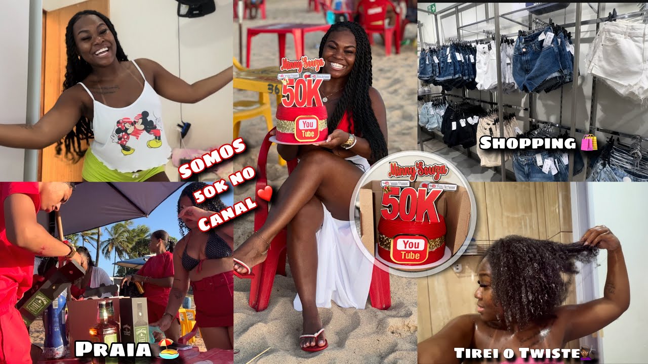 Vlog aleatório( 50k do canal, tirei o cabelo, fui no shopping….) 🛍️🏖️🎉 #minnynovamente