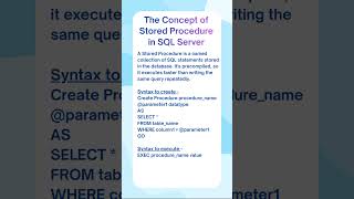 The Concept of Stored Procedure in MS SQL Server | Interview Question #shorts #sqlserver