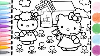 Coloring adorable hello kitty in a flower garden 🪴🥰