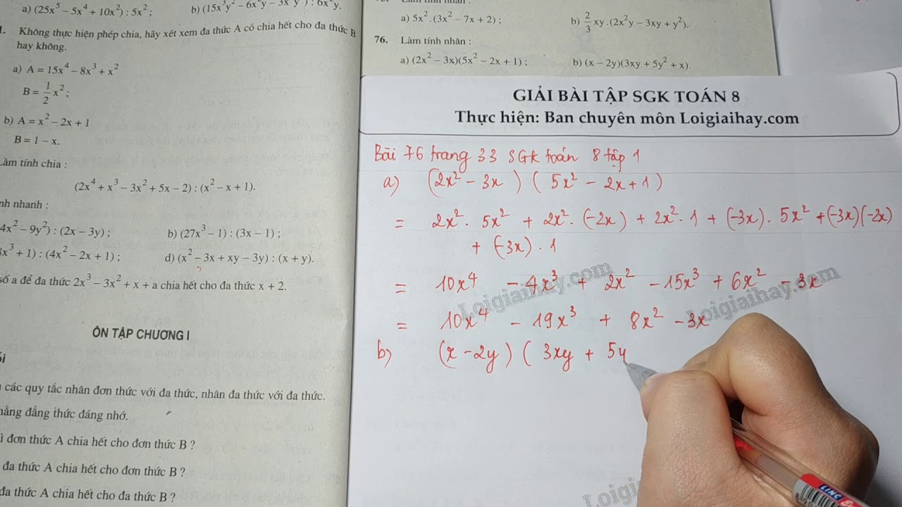 Giải bài 76 trang 33 SGK toán 8 tập 1 - youtube