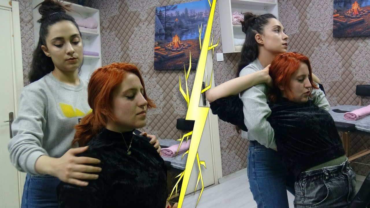 ASMR female calming massage & BACK CRACK & female chair back, neck