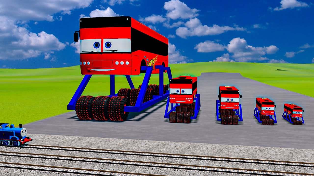 Big & Small McQueen Bus Many Wheels VS Thomas Train | in BeamNG Drive