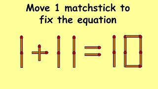 1+11=10 turn this wrong equation into correct | Match stick puzzle #288 | Puzzles with Answer
