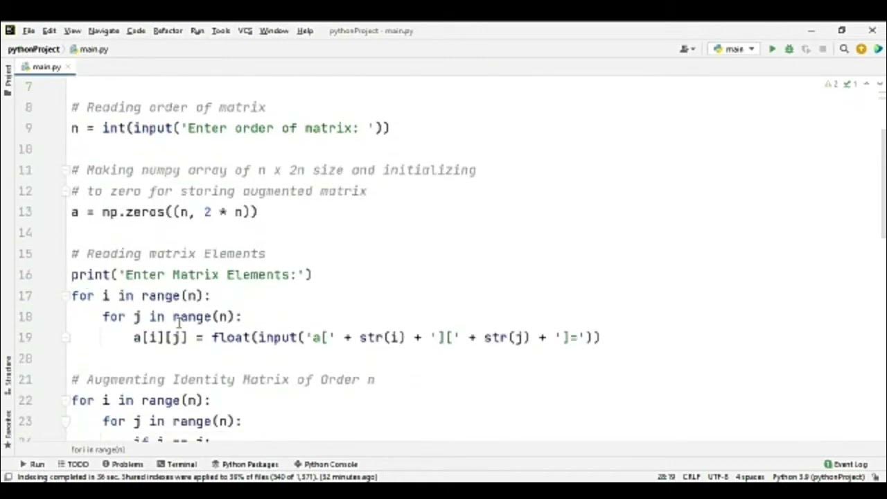 Inverse of any matrix using the Gauss - Jordan Elimination : Python ...