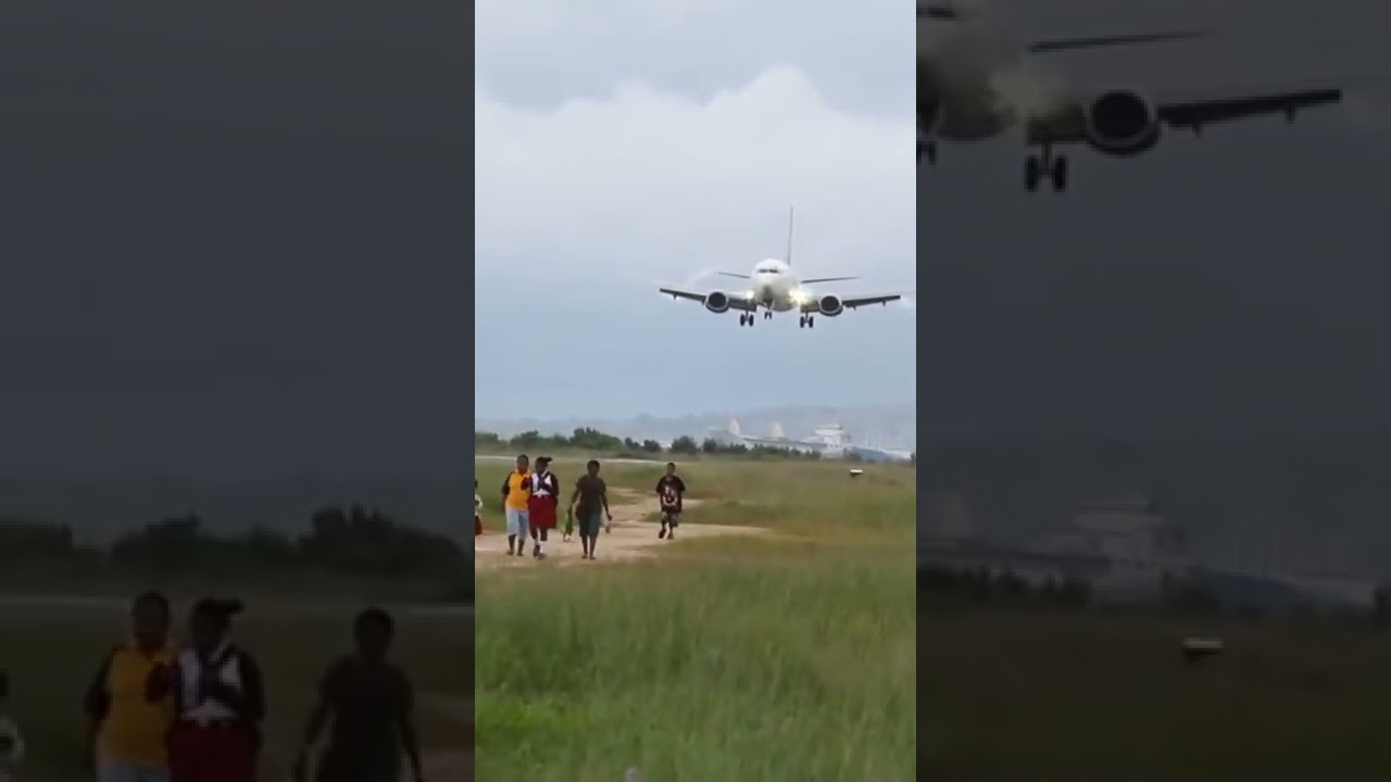 Plane landing close to kids 😱😱😱 