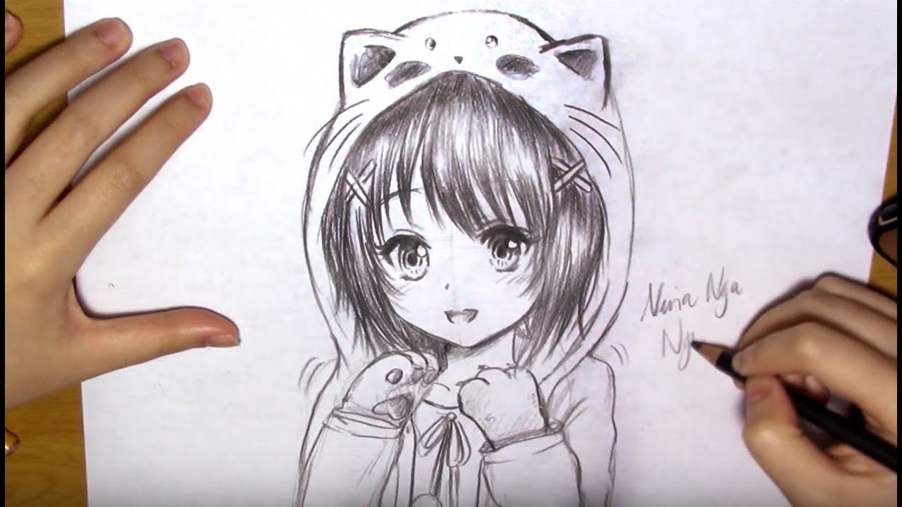 How To Draw A Manga Girl With Cat Hoodie Real Time Youtube - roblox anime girl hoodie