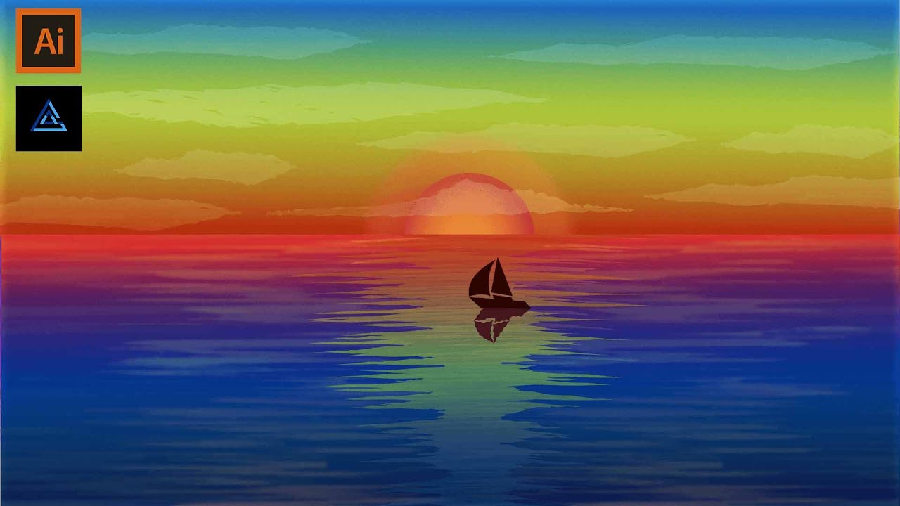 Vector Fantasy Sunset Illustration in adobe illustrator cc | Speed Art ...