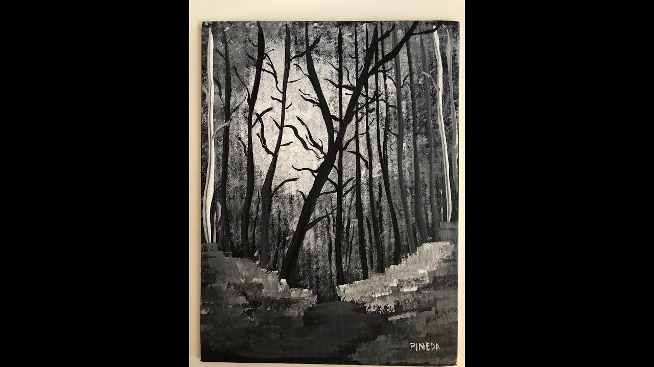 Black And White Forest Acrylic Painting For Beginners (Bob Ross Inspired) -  Youtube