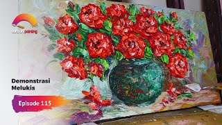 Lukisan Bunga Mawar Merah Palet | Painting Timelapse | Episode 115 | Demo