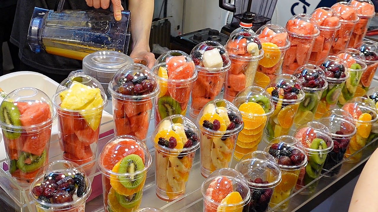 Корейская уличная еда - чистая и свежая! Приготовление фруктовых соков