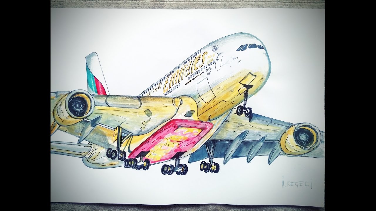 Speed Drawing Emirates Airbus A380 Youtube