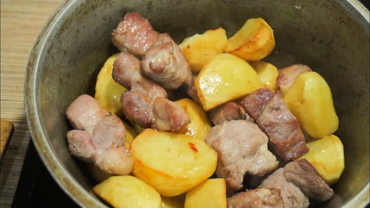 Тушёная картошка с мясом в казане
