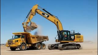 Beautiful Caterpillar 6015B Excavator Loading Overburden On Four Axle Trucks   Sotiriadis Mining