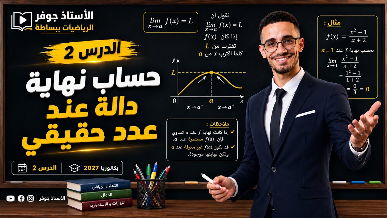  النهايات02: حساب نهاية دالة عند عدد حقيقي مع الاستاذ جوفر