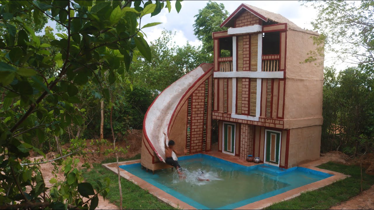 ⁣97Days Building Modern Villa House With Water Slide To Swimming Pool