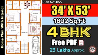 34 x 53 house plan II 34 x 53 home plan II 34x53 ghar ka naksha II 34*53 house design II Plan:55