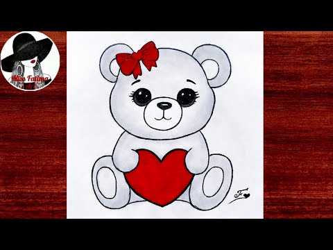 How to draw a cute teddy bear | Easy teddy bear drawing | Teddy bear with heart step by step