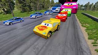 Giant LAVA TANKER Mack Truck VS Cars Lightning McQueen & Police Car😱#mcqueen #monstertruck 
