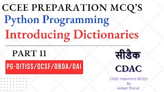 CDAC | CCEE Preparation MCQ's | Python Programming | Introduction to Dictionaries | Part 11