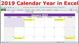 2019 Calendar Year in Excel, 2019 Monthly Calendars, Year 2019 Calendar with Holidays, 2019 Planners screenshot 3