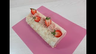 Meringue roll with strawberry ice cream flavor! Without cream and cheese ! Very tasty and simple!