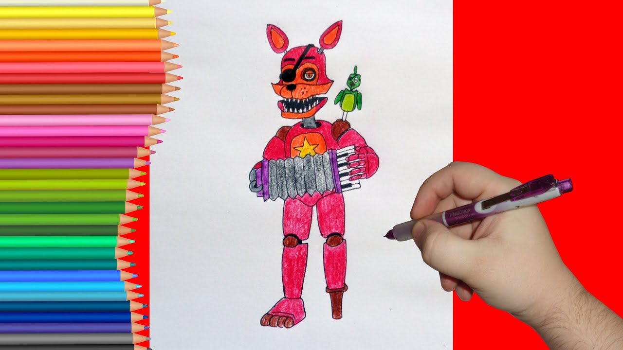 How to draw Rockstar Foxy, FNaF, Как нарисовать Рокстар Фокси, ФНаФ 17438.....