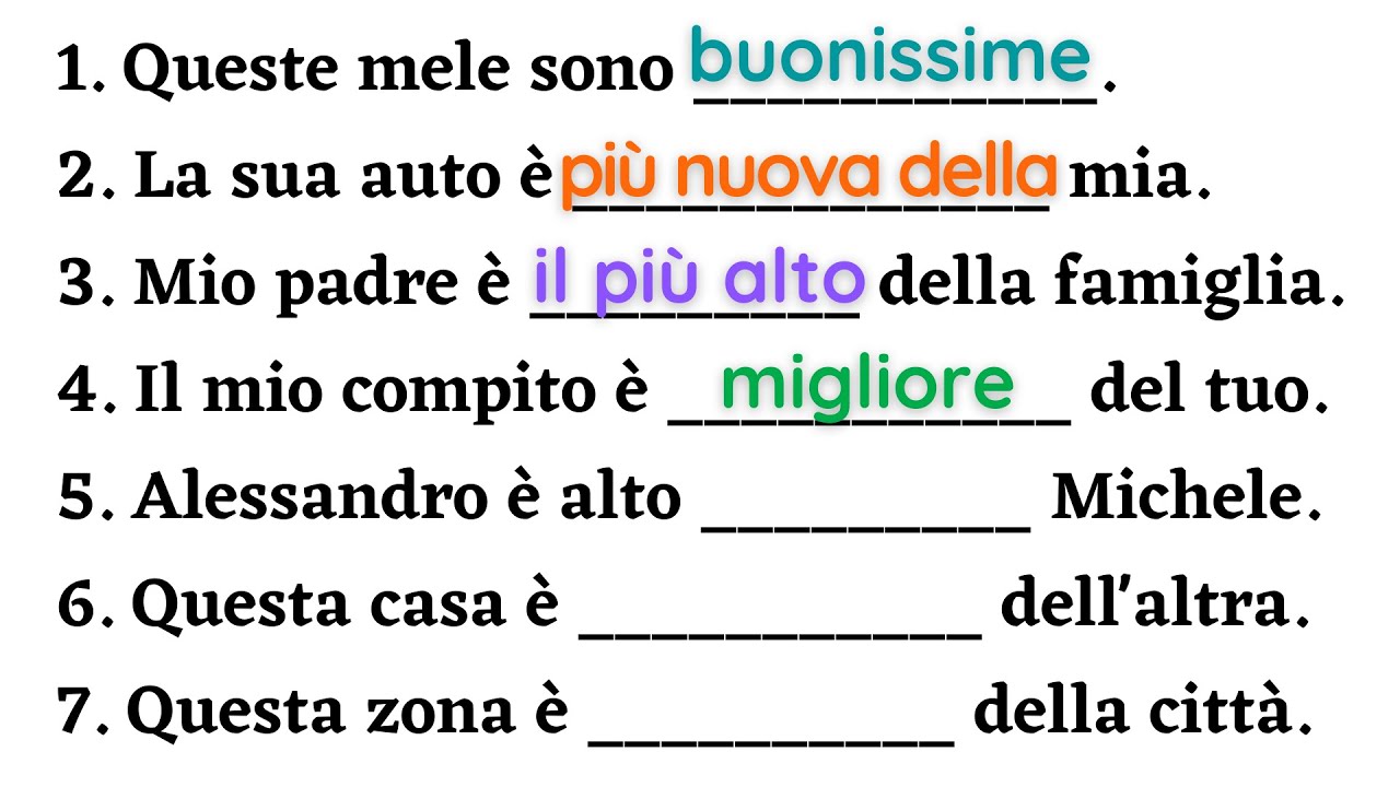 Italian How To Use Comparatives And Superlatives Basic Sentences A2 Learn Italian Free