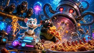 White Mouse &amp; Black Mouse Funny Cooking Adventure 🍝 | Giant Noodle Monster Cartoon for Kids!