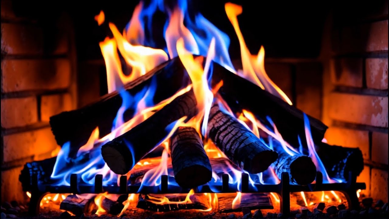 Cozy Fireplace Ambience with Blue Flames, Crackling Logs & Warm Glow - Soothing Fireplace Flames