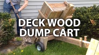 This lawn-tractor-sized dump cart is made from plentiful and (usually) free scrap deck wood. With a little deal watching and ingenuity