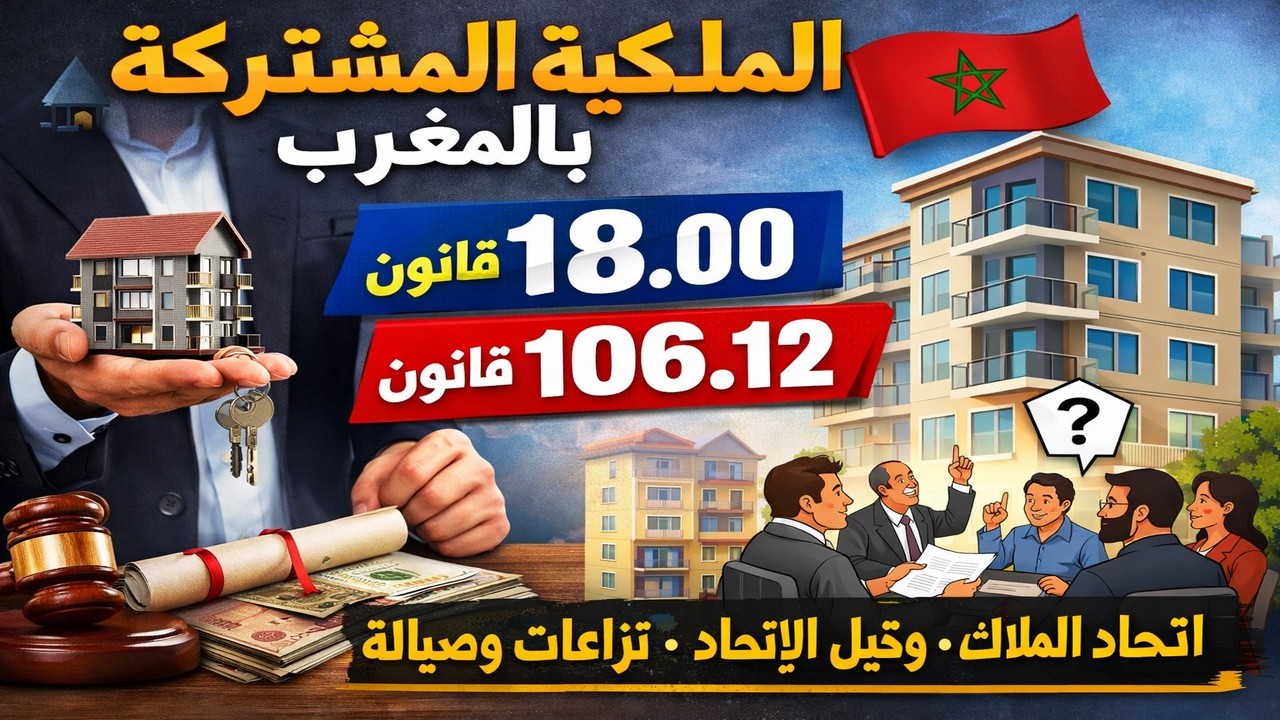 الملكية المشتركة للعقارات المبنية بالمغرب:قانون 18.00 و106.12 + اتحاد الملاك ووكيل الاتحاد والمصاريف