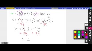Find the missing term or terms. _____+9 x+(-4 y)+x=10 x-7 y