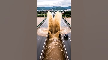 Moment the Bridge Almost Swept Away by Heavy Floods!