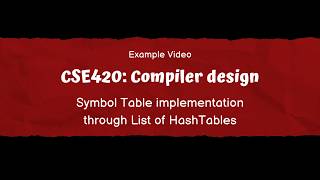 CSE420: Compiler Design | Example Video | Symbol Table implementation through List of HashTables
