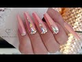 Pink Bling Nails. Crystals placement nail art and Aurora chrome applications. Luxury nails. नाखून