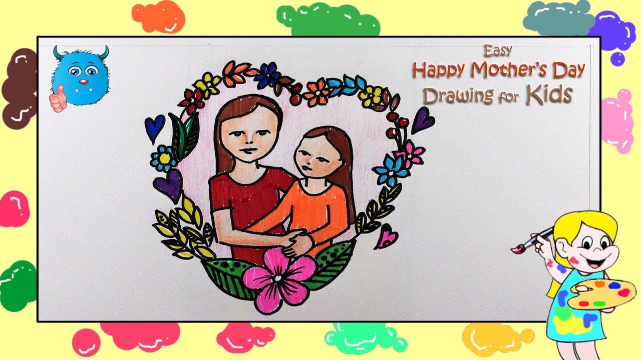 how to draw mother's day card, mothers day drawings, mothers day ...