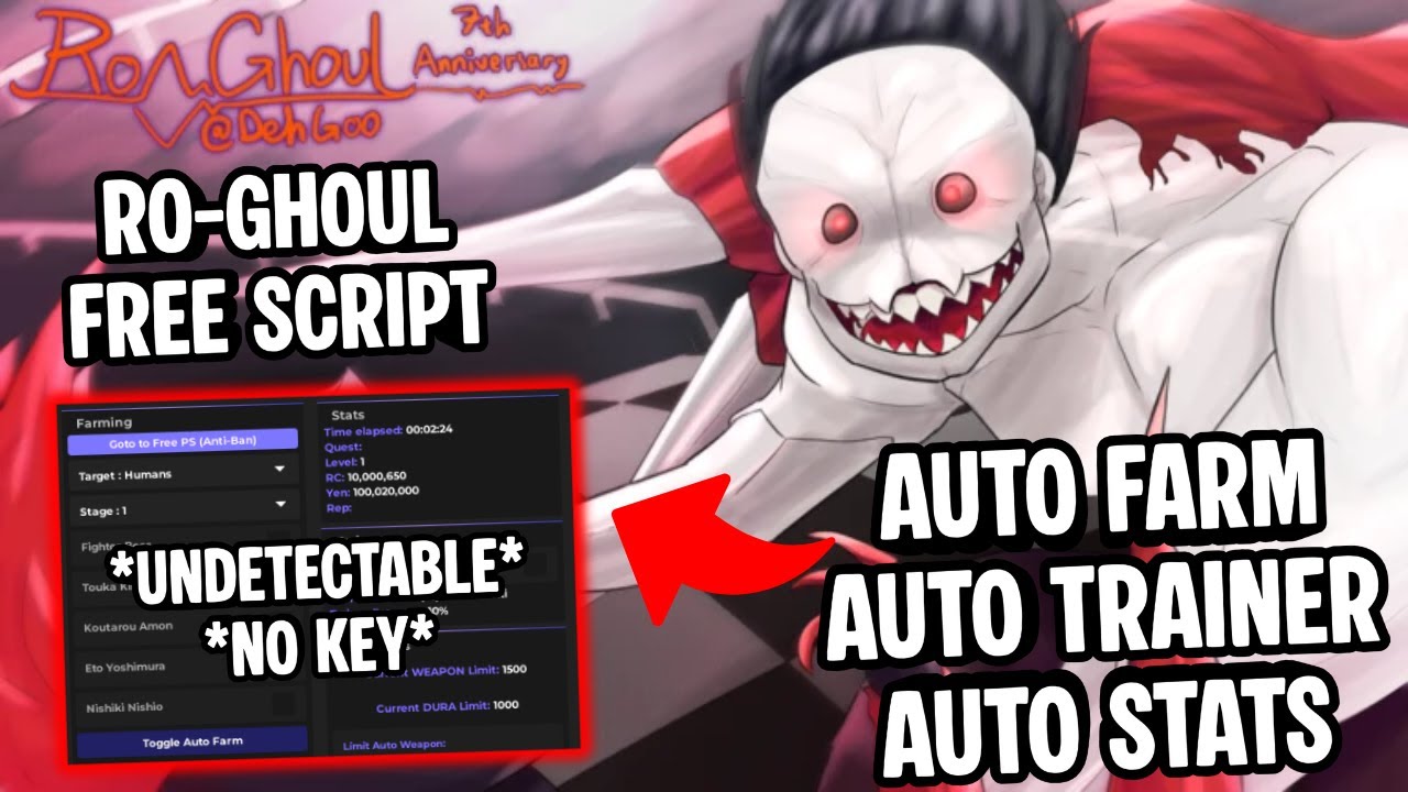 Ro Ghoul Script *NO KEY* | Auto Farm, Auto Trainer, Auto Stats | Mobile & PC | Undetectable Script