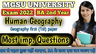 BA 2nd Year , Human Geography 1st Paper Most Imp Questions , MGSU University Exam 2021, SK EDUCATION