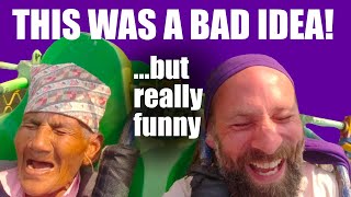 My elderly friend and I freak out on a ride in Pokhara Nepal!!