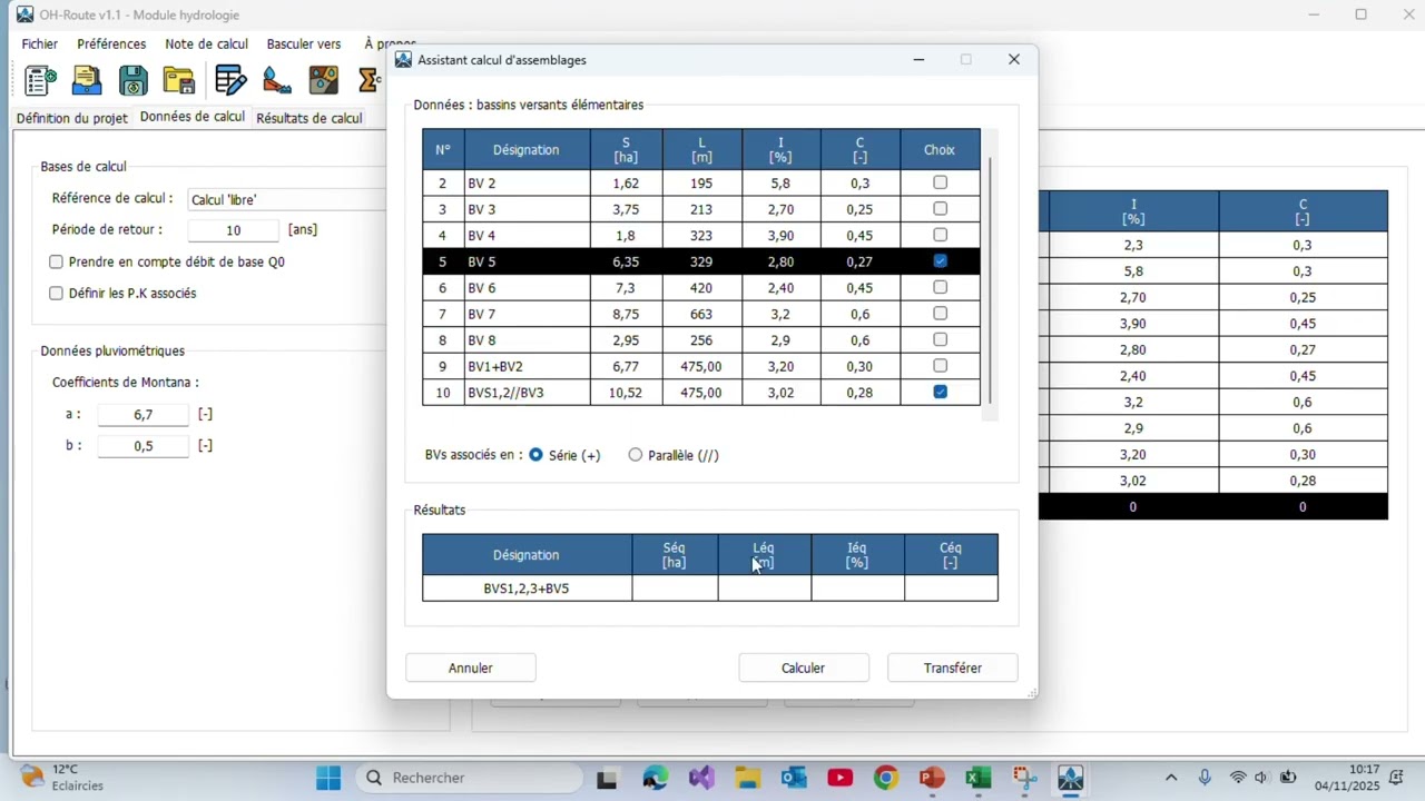 OH-Route v1 -Calcul des débits de bassins versants selon la méthode de Caquot
